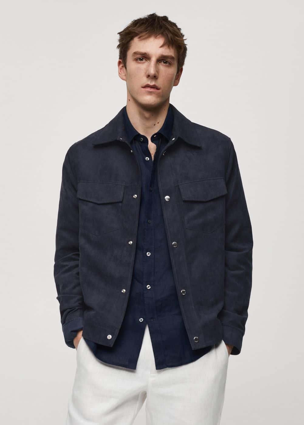 MANGO MAN - Suede-effect jacket with pockets dark navyMen Product Image