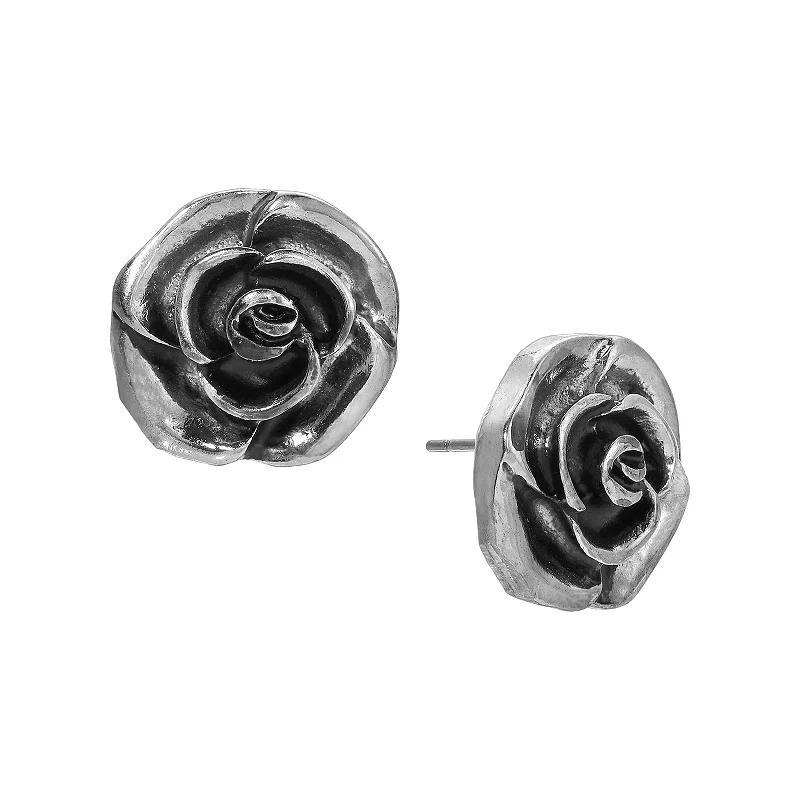 1928 Silver Tone Flower Stud Earrings, Womens, Grey Product Image