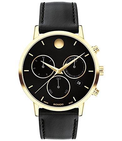 Men's Movado MuseumÂ® Classic Gold-Tone PVD Chronograph Strap Watch with Black Dial and Date Window (Model: 0607779) Product Image