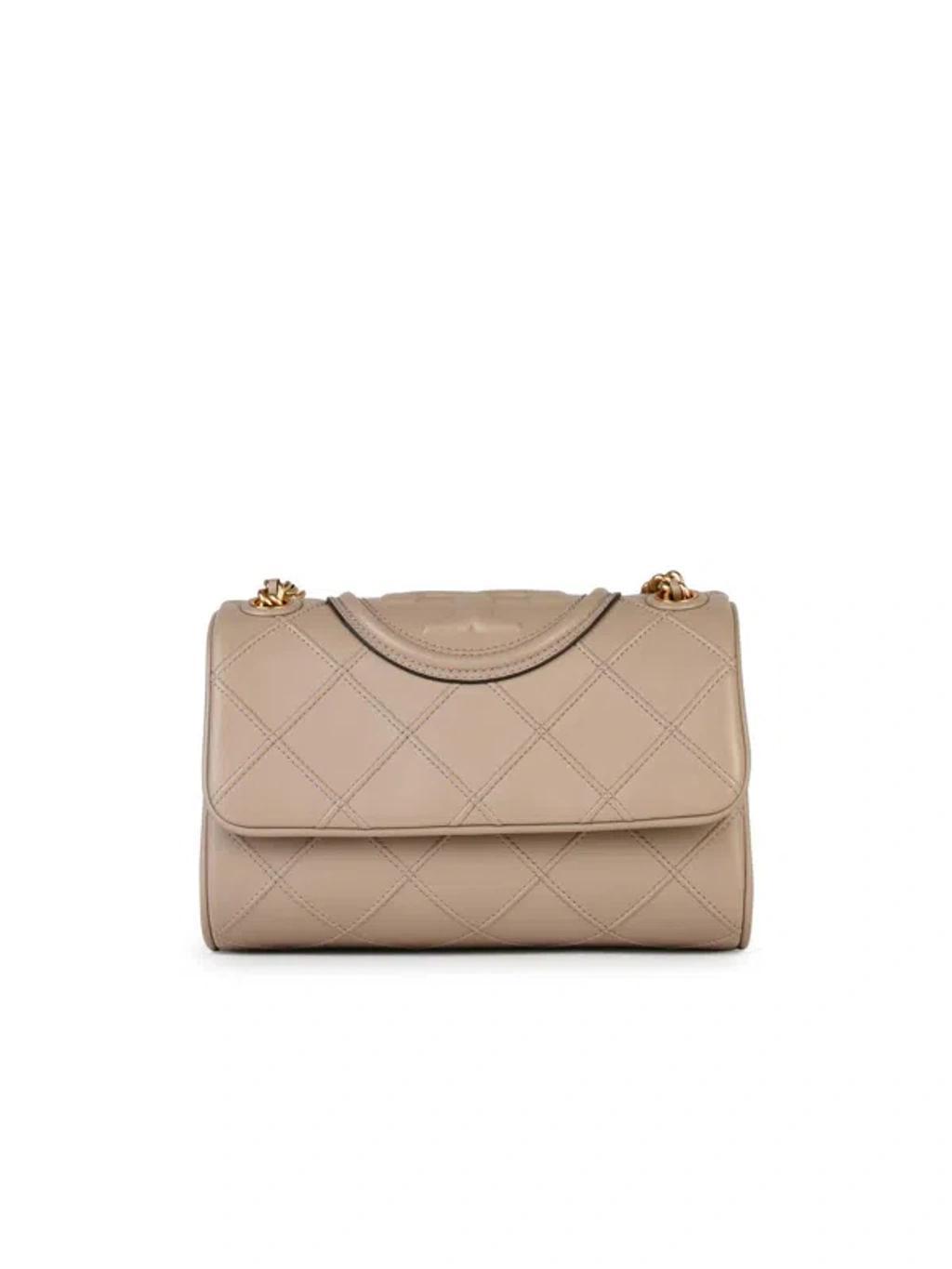 TORY BURCH Fleming Small Leather Crossbody Bag Nude In Tan Product Image