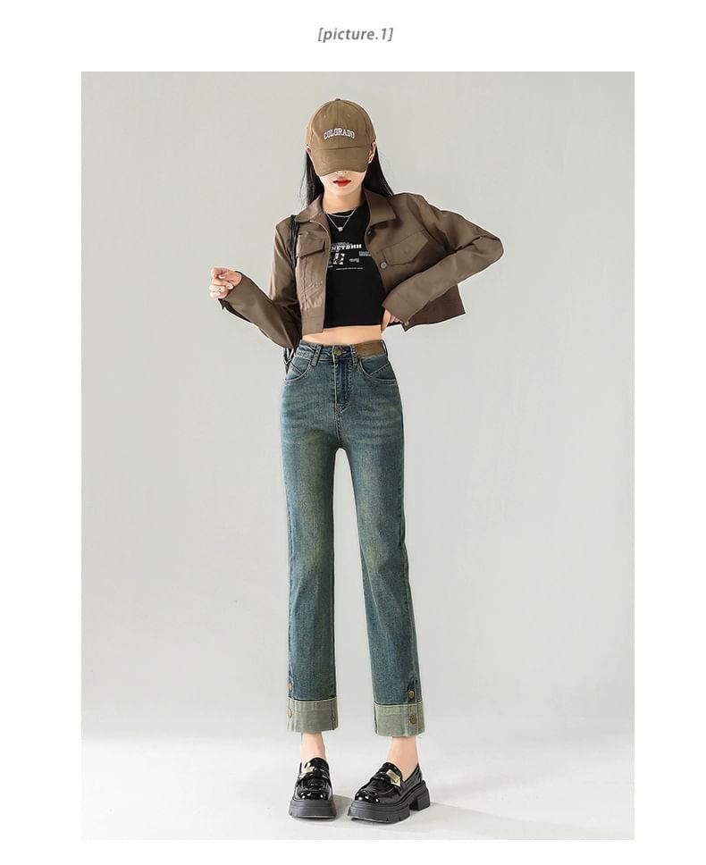 High Rise Washed Cropped Straight Leg Jeans Product Image