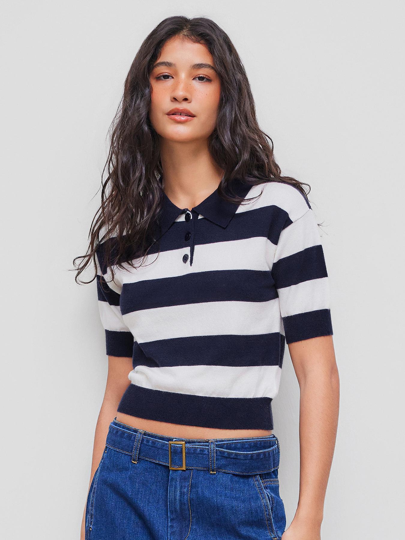 Knit Polo Striped Short Sleeve Top Product Image