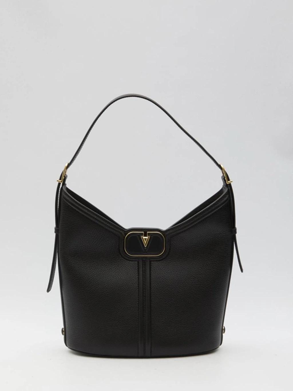 VALENTINO GARAVANI Vlogo Leather Hobo Bag In Black Product Image