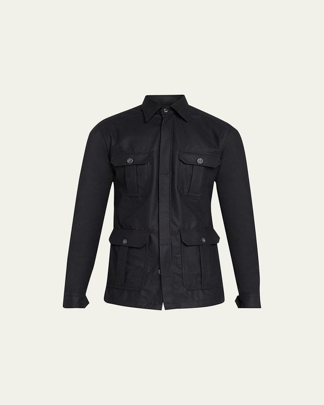 Eton Wool & Cashmere Twill Overshirt in Black at Nordstrom, Size Small Product Image