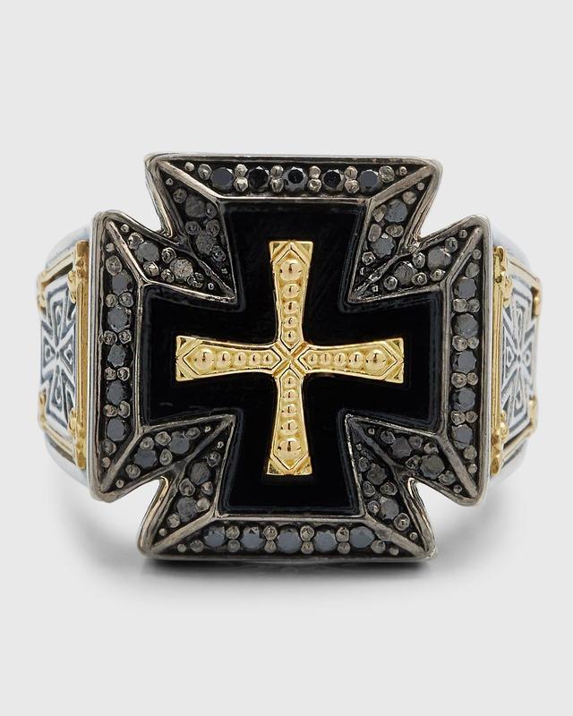 Konstantino Men's Black Diamond and Onyx Two-Tone Cross Ring - MULTI Product Image