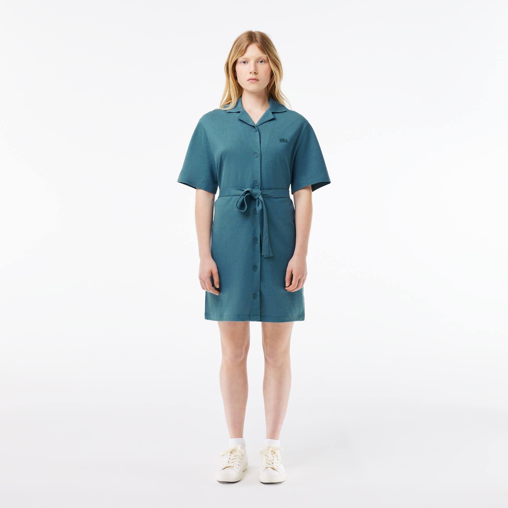 Linen and Cotton Belted Shirt Dress Product Image