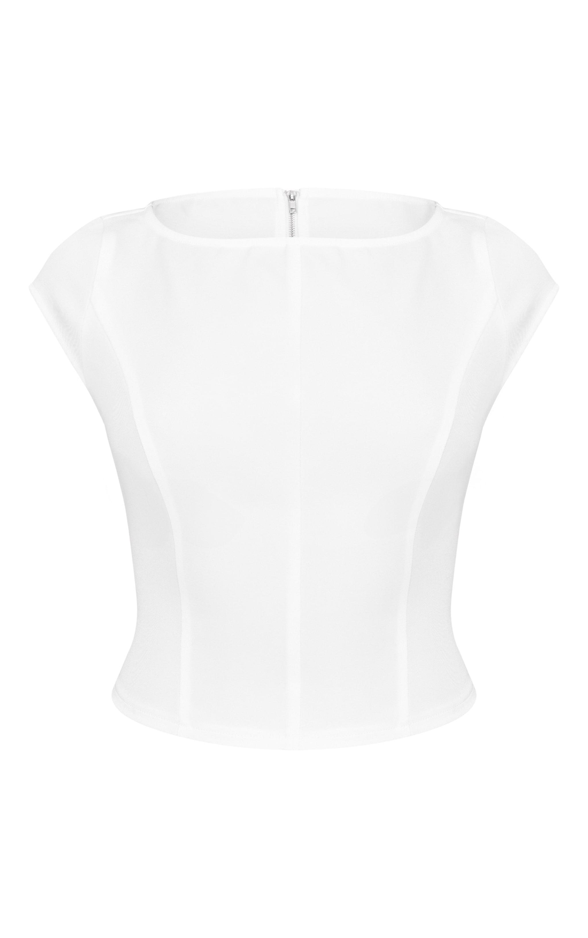 White Woven Boatneck Top Product Image