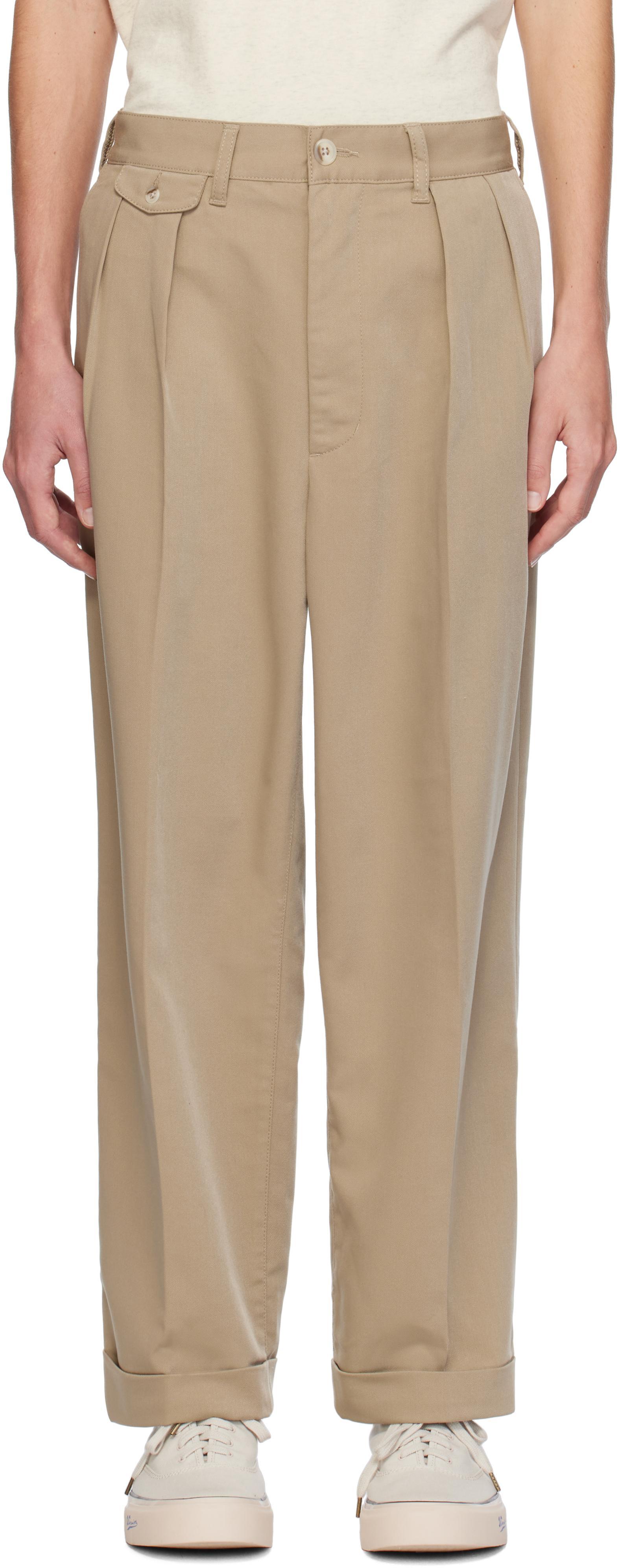 Beige 2 Pleats Trousers Product Image