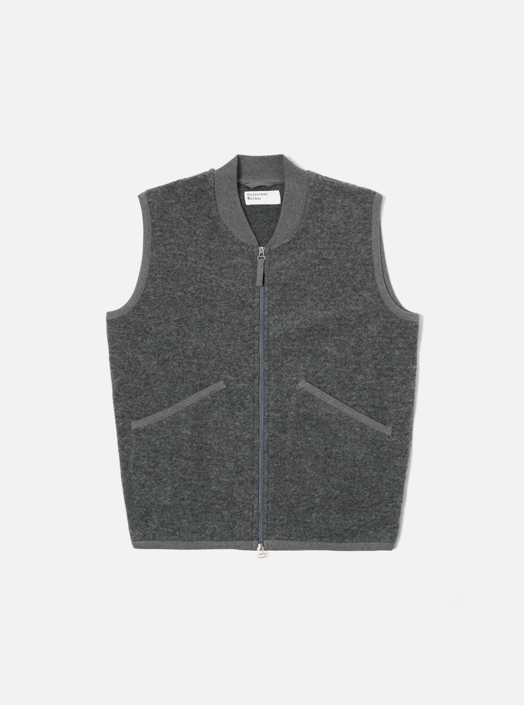 Universal Works Zip Waistcoat in Grey Marl Wool Fleece Product Image