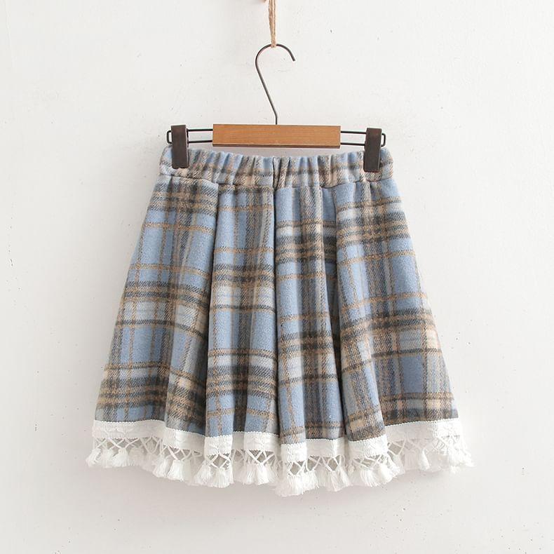 High Waist Plaid Mini A-Line Skirt Product Image