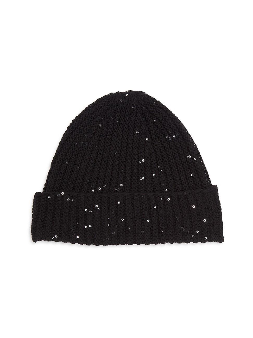 Womens Sequin-Embellished Wool Knit Beanie Product Image