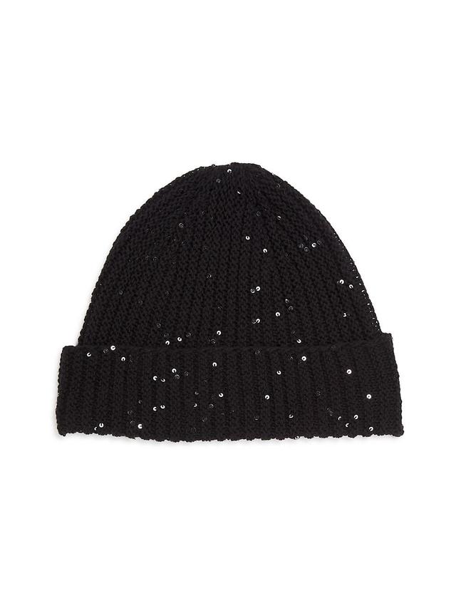 Womens Sequin-Embellished Wool Knit Beanie Product Image