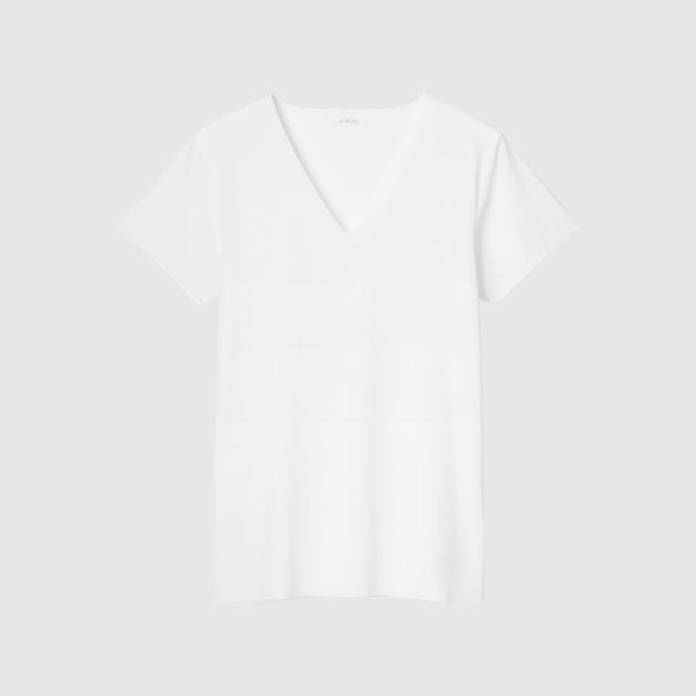 Mens Airism Mesh Anti-Odor V-Neck T-Shirt with Moisture-Wicking White XS UNIQLO US Product Image