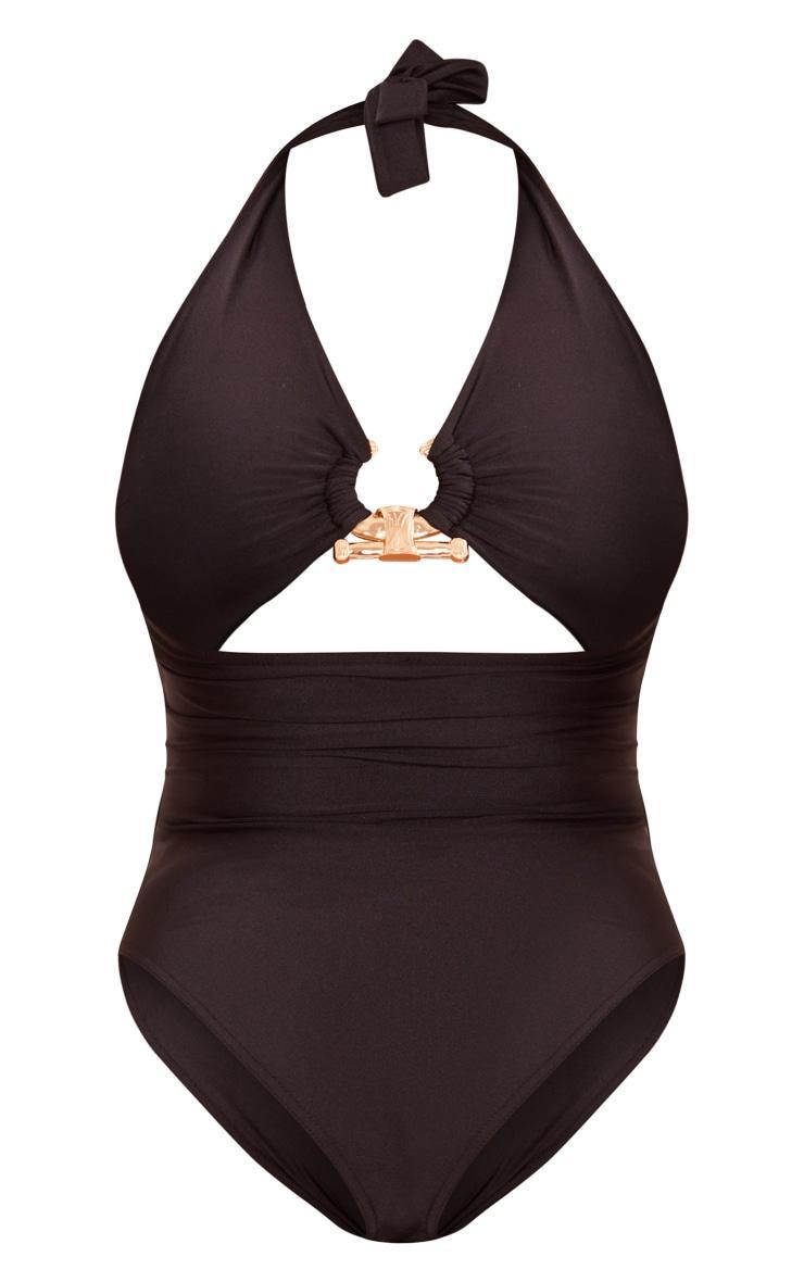 Plus Black Hammered Trim Cut Out Swimsuit Product Image