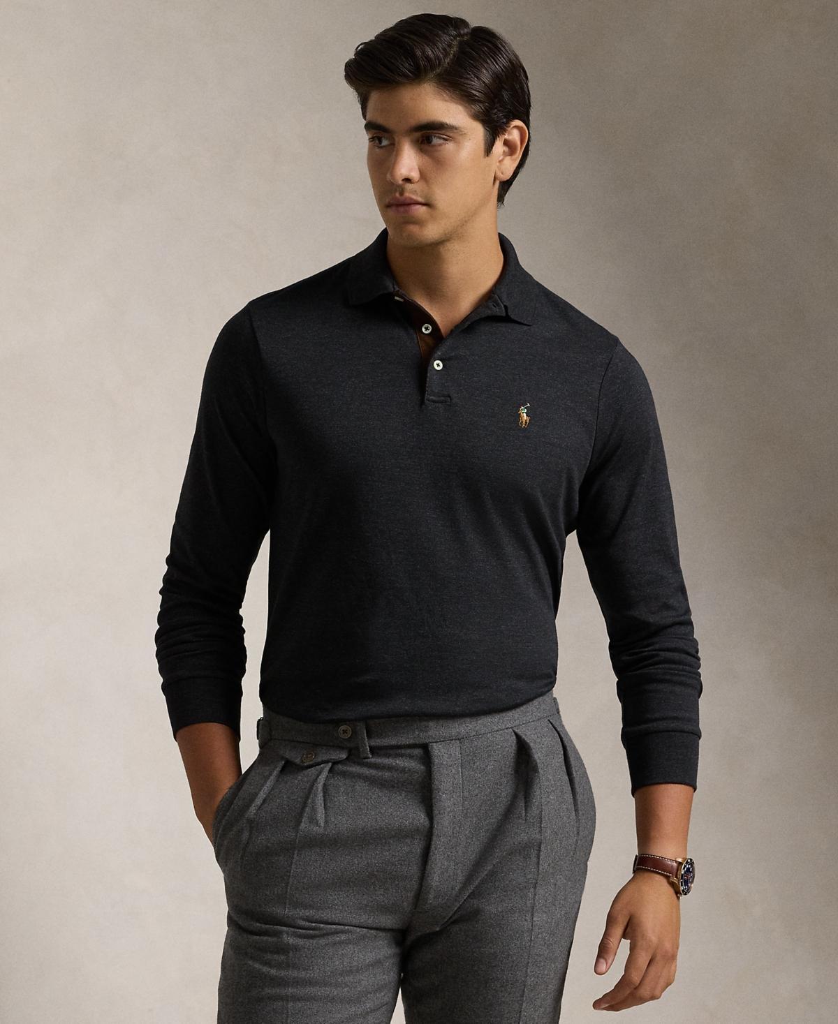 Mens Cotton Interlock Long-Sleeve Polo Shirt Product Image