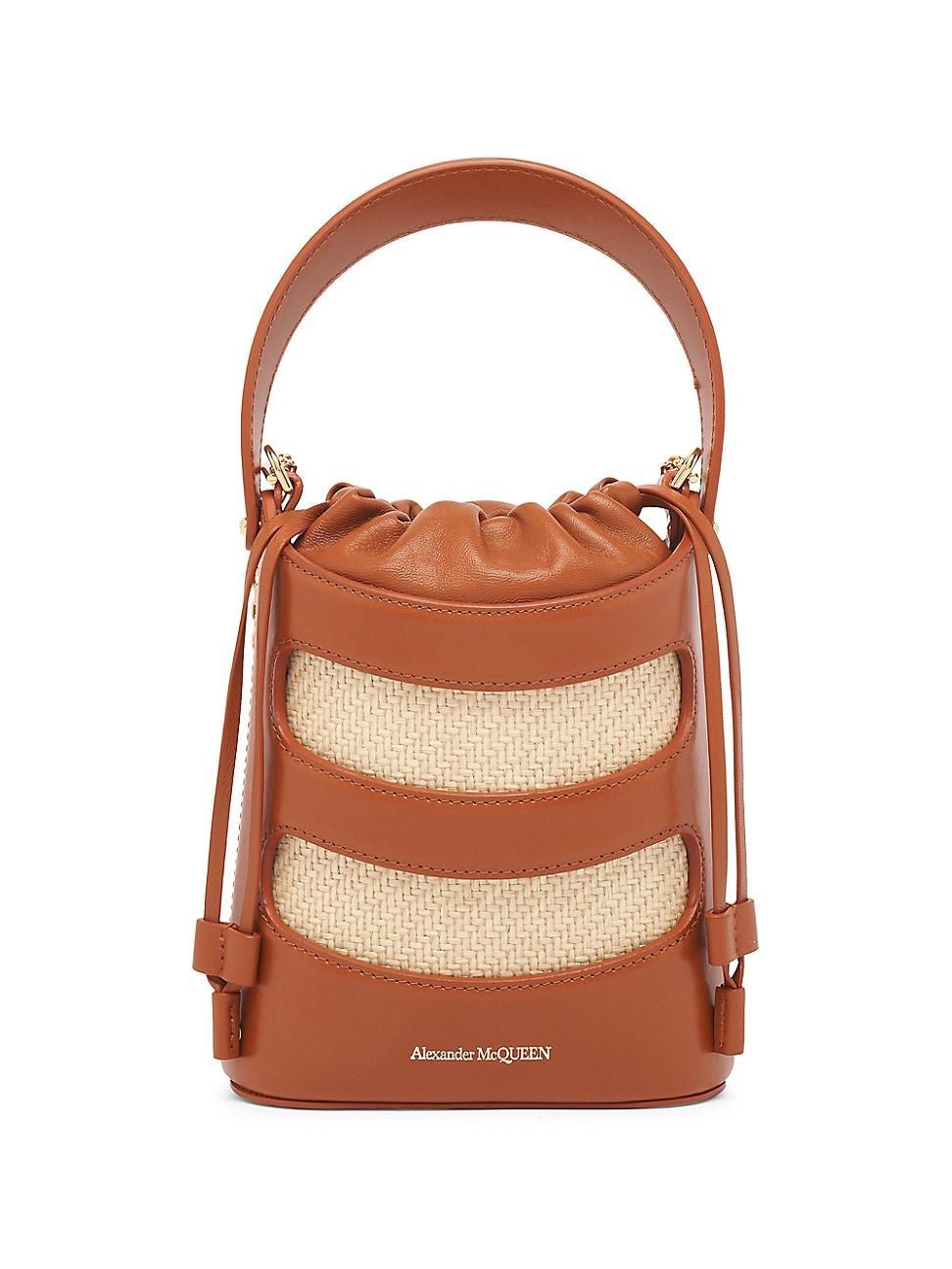 Womens Mini Rise Leather-Trimmed Woven Bucket Bag Product Image