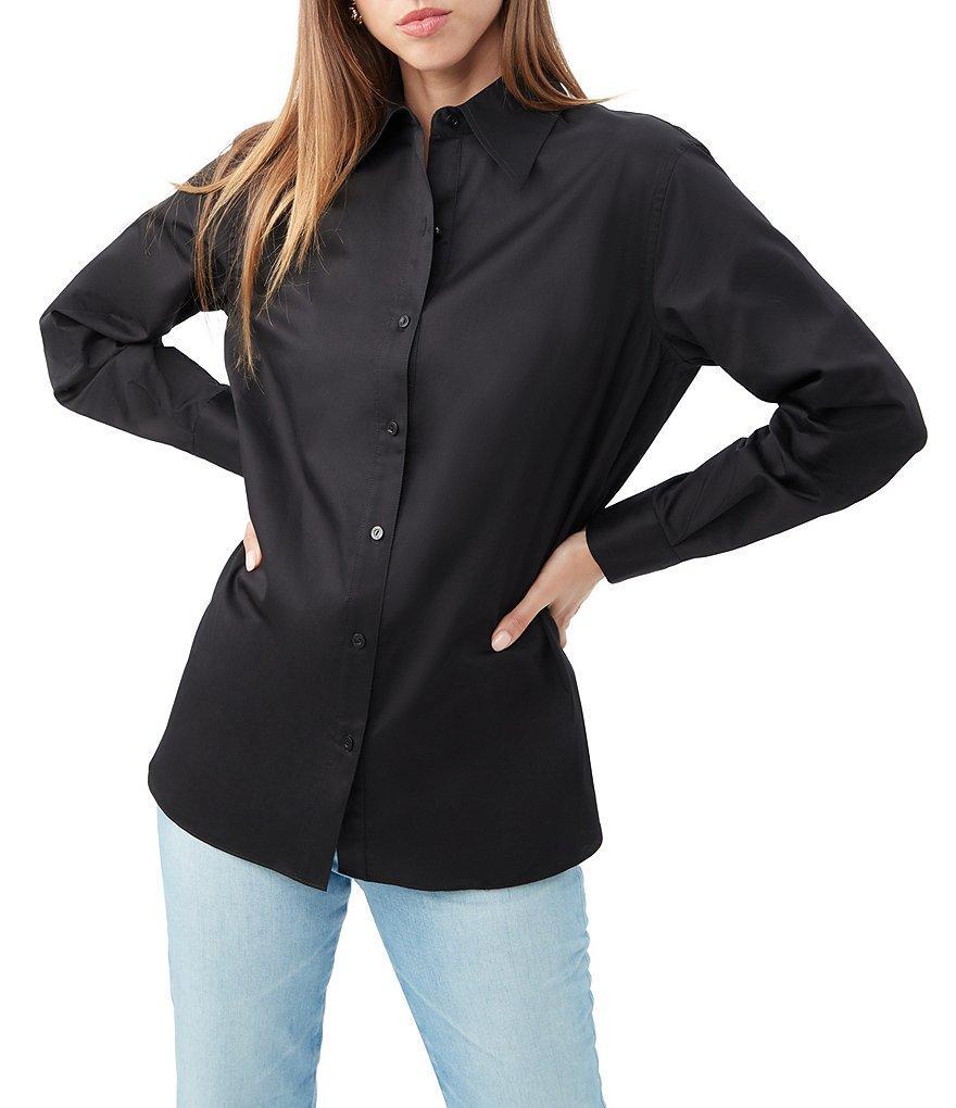 Trina Turk Litsa Cotton Sateen Point Collar Long Sleeve Button Front Top Product Image