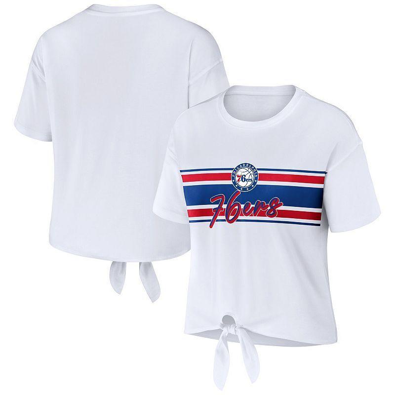 Womens WEAR by Erin Andrews White Philadelphia 76ers Tie-Front T-Shirt Product Image