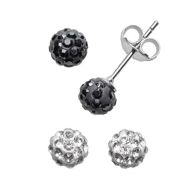 Sterling Silver Crystal Ball & Stud Earring Set, Womens Product Image