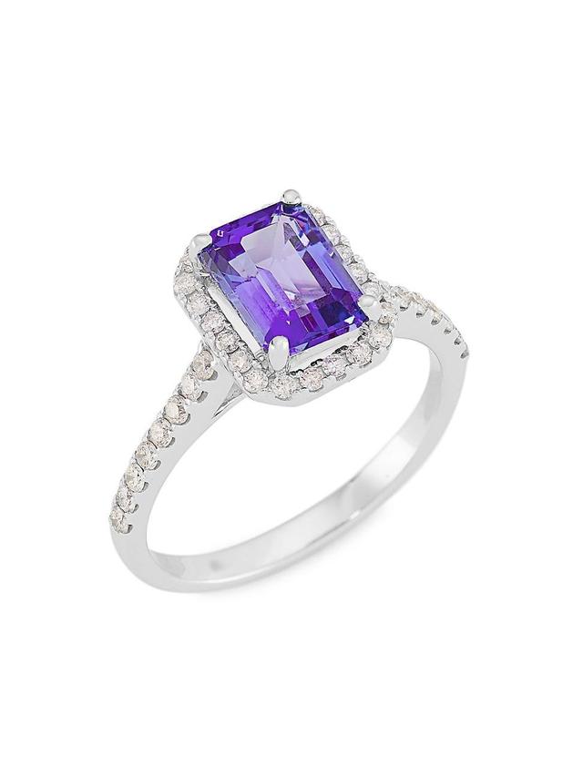 Womens 14K White Gold, Tanzanite, & 0.45 TCW Diamond Halo Ring Product Image