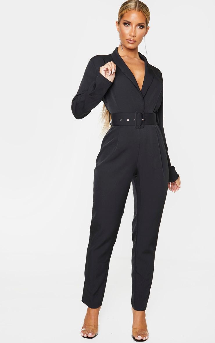 Black Lapel Detail Belted Jumpsuit Product Image