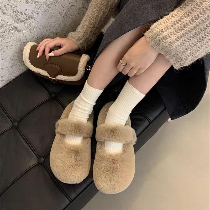 Plain Fleece Mary Jane Shoes Product Image