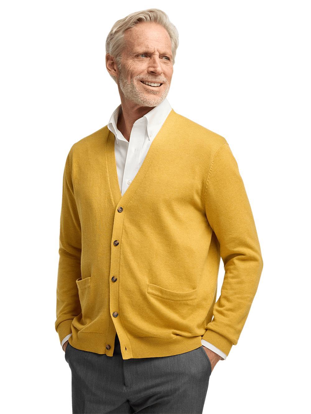 Supima Cotton Button Front Cardigan - Mustard Product Image