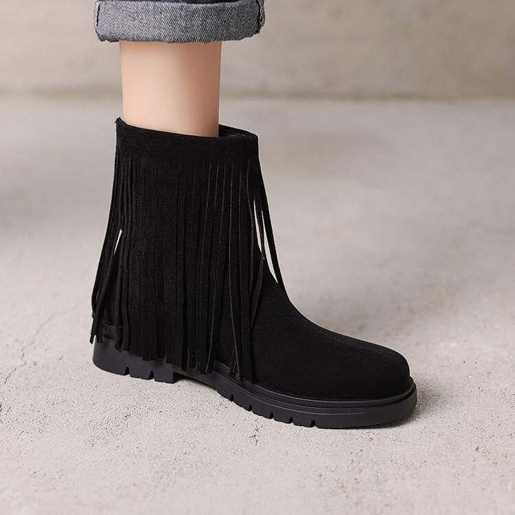 Tassel Faux Suede Platform Chunky Heel Short Boots Product Image