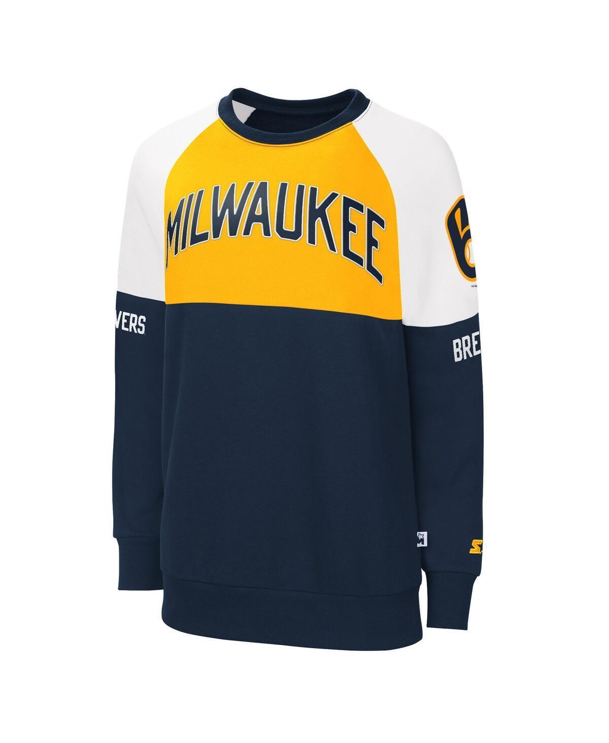 Womens Starter /Gold Milwaukee Brewers Baseline Raglan Pullover Sweatshirt Blue Product Image