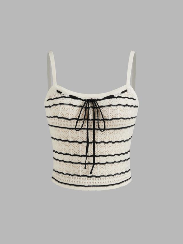 Knit Scoop Neckline Striped Knotted Crop Cami Top Product Image