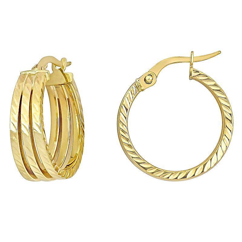 Stella Grace 14k Gold Triple Row Textured Hoop Earrings, Womens, Yellow Product Image