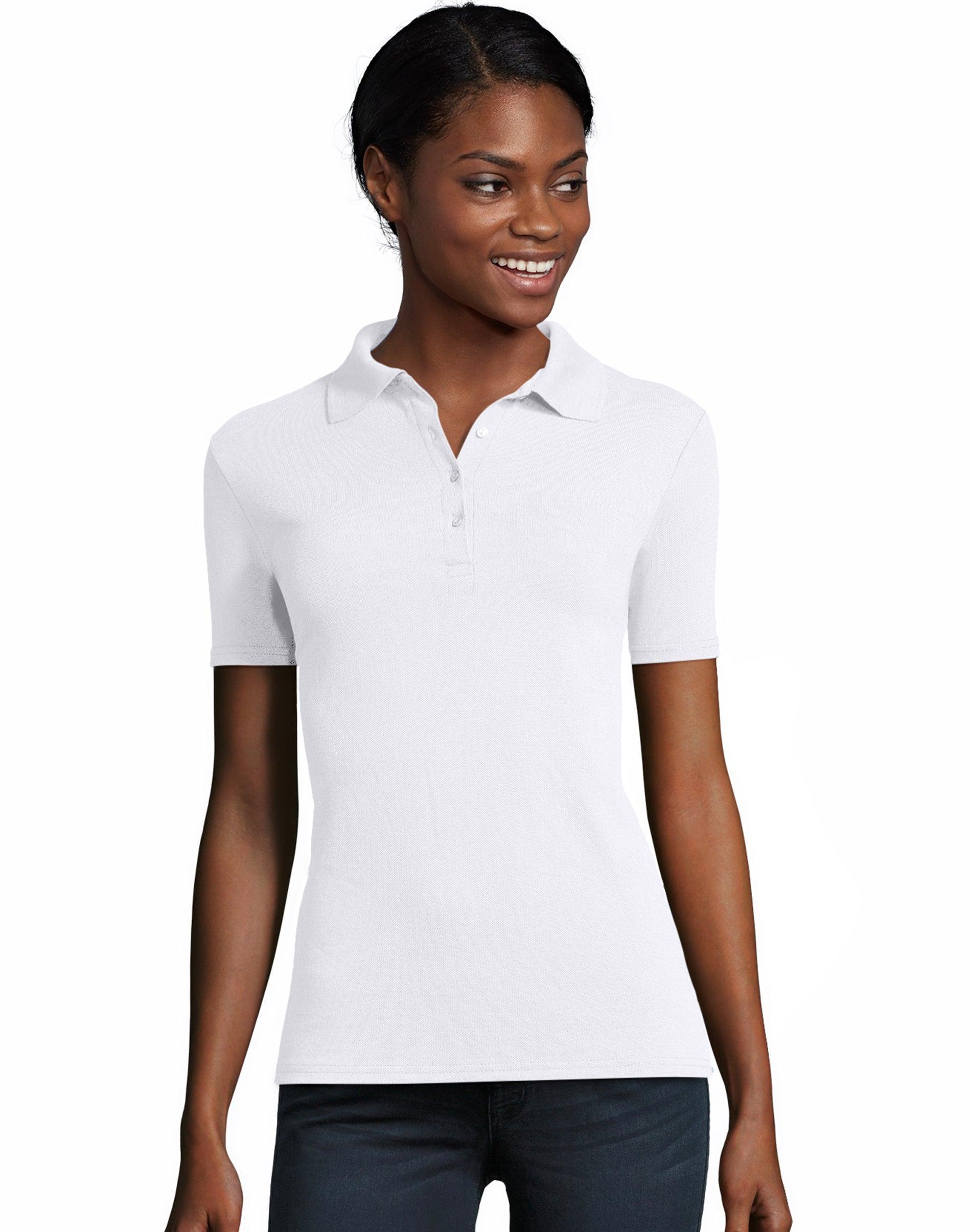 Hanes Womens Pique Polo Shirt Black XL Product Image