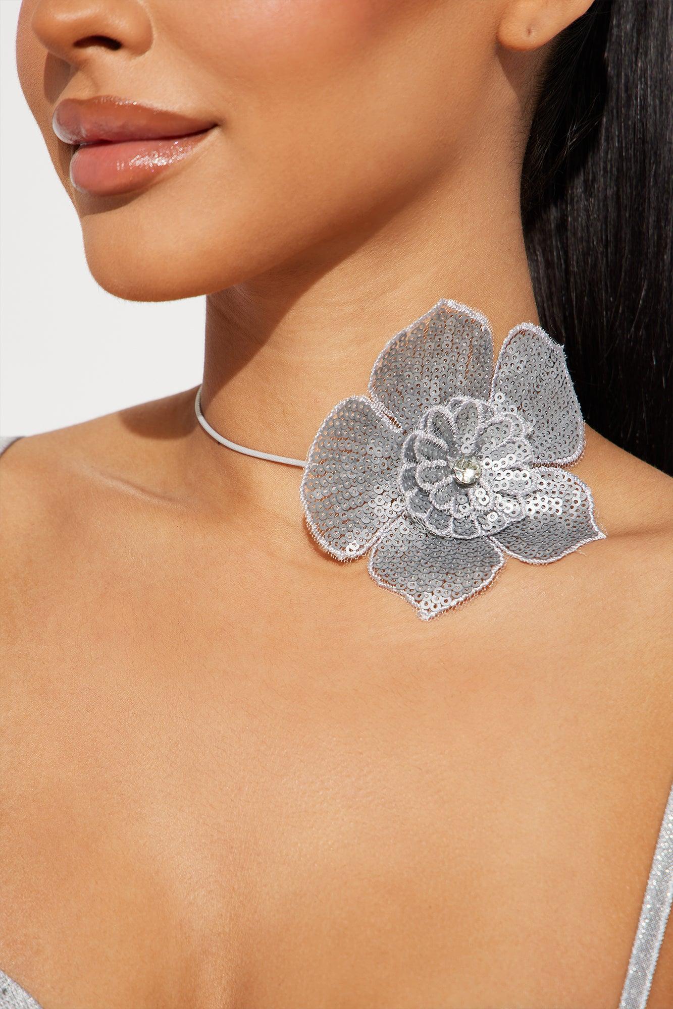 Oh So Sequin Floral Choker  - Silver Product Image