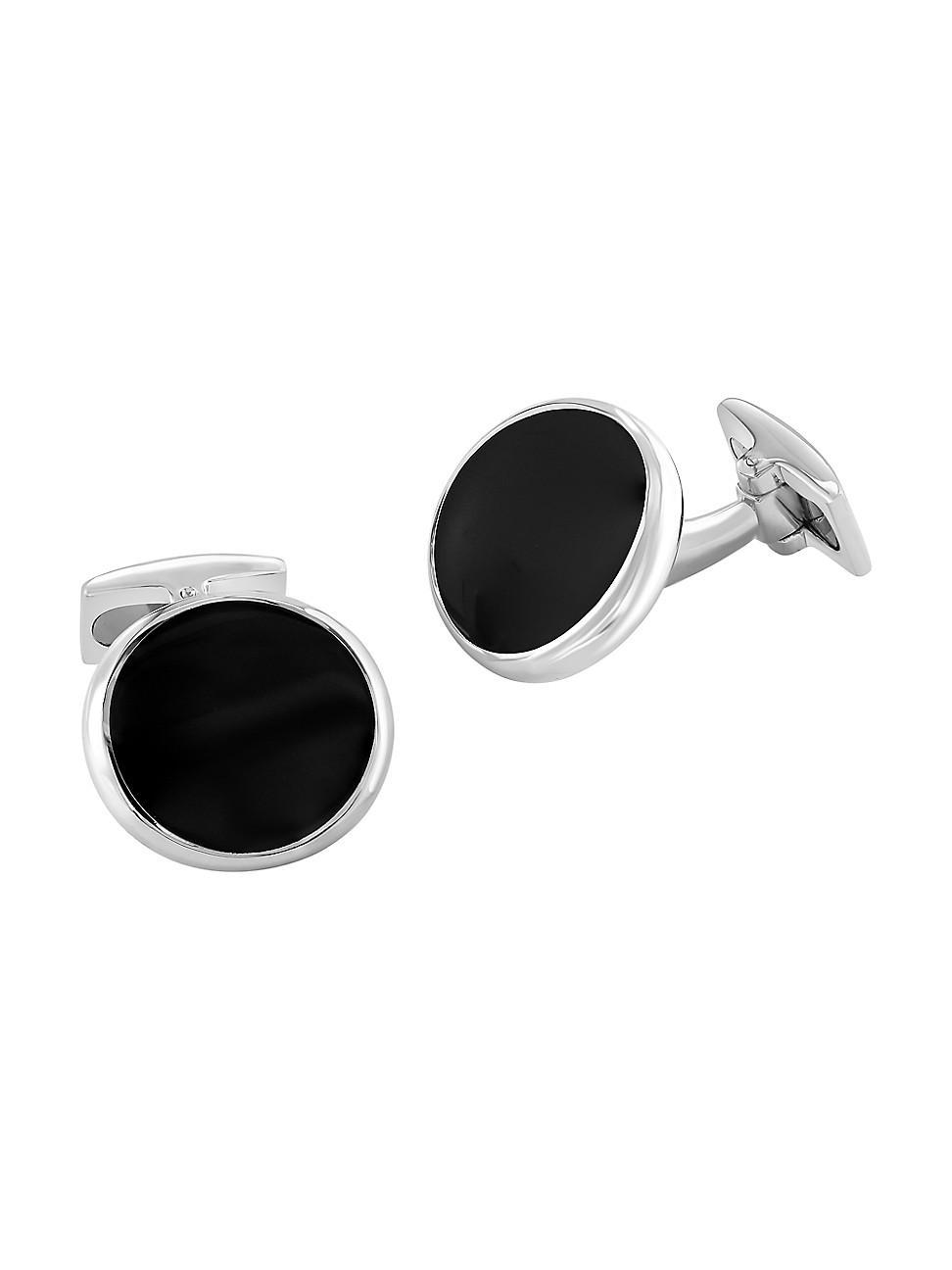 Mens 925 Sterling Silver & Black Agate Cufflinks Product Image