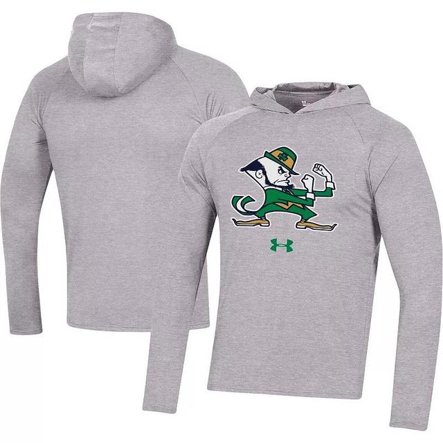 Mens Under Armour Heather Gray Notre Dame Fighting Irish School Logo Raglan Long Sleeve Hoodie Performance T-Shirt Product Image