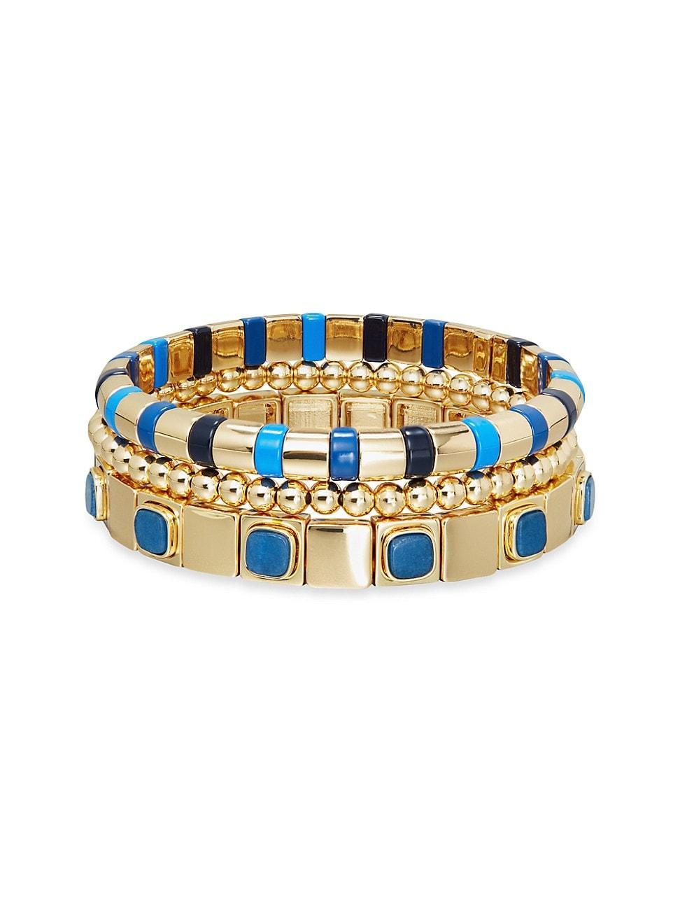 Womens True Blue 3-Piece Goldtone & Howlite Stretch Bracelet Set Product Image