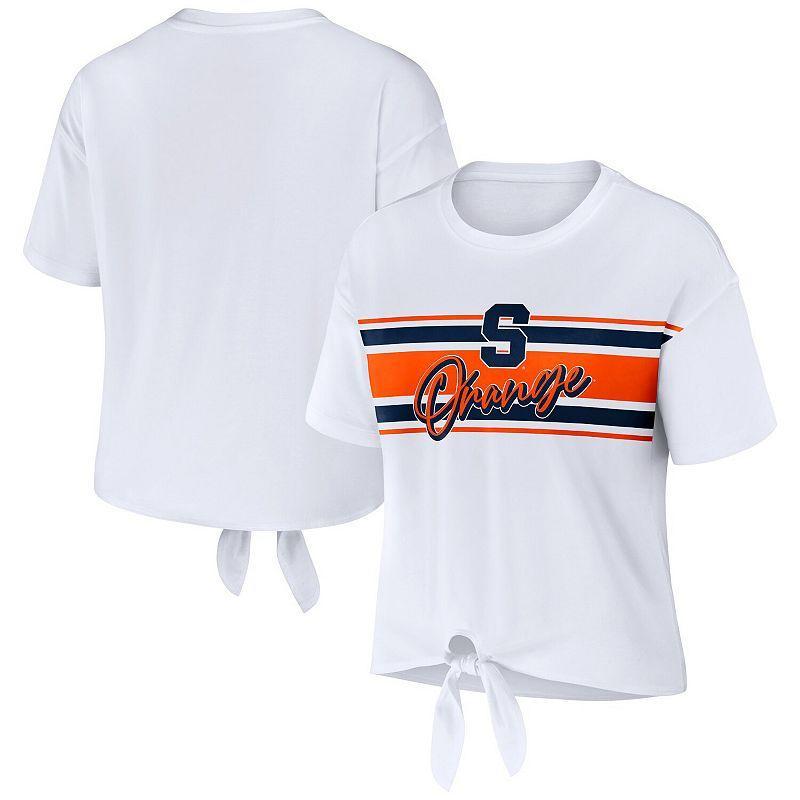 Womens WEAR by Erin Andrews Syracuse Orange Striped Front Knot Cropped T-Shirt Product Image