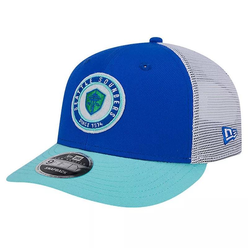 New Era Mens Blue Seattle Sounders Fc Throwback Trucker Low Profile 9FIFTY Snapback Hat Product Image