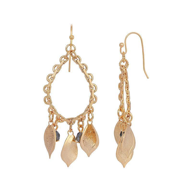 1928 Gold Tone Blue Glass Bead Leaf Drop Earrings, Womens, Yellow Product Image