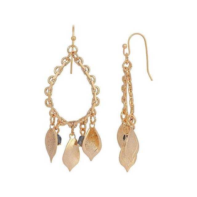 1928 Gold Tone Blue Glass Bead Leaf Drop Earrings, Womens, Yellow Product Image