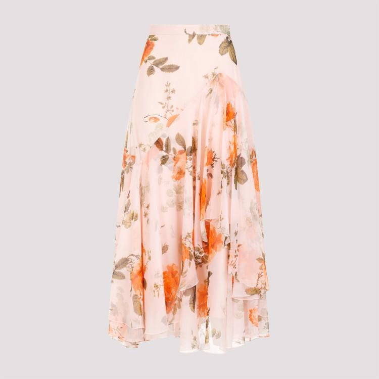 Midi Skirt With Tiered Frilled Hem In Pink Product Image