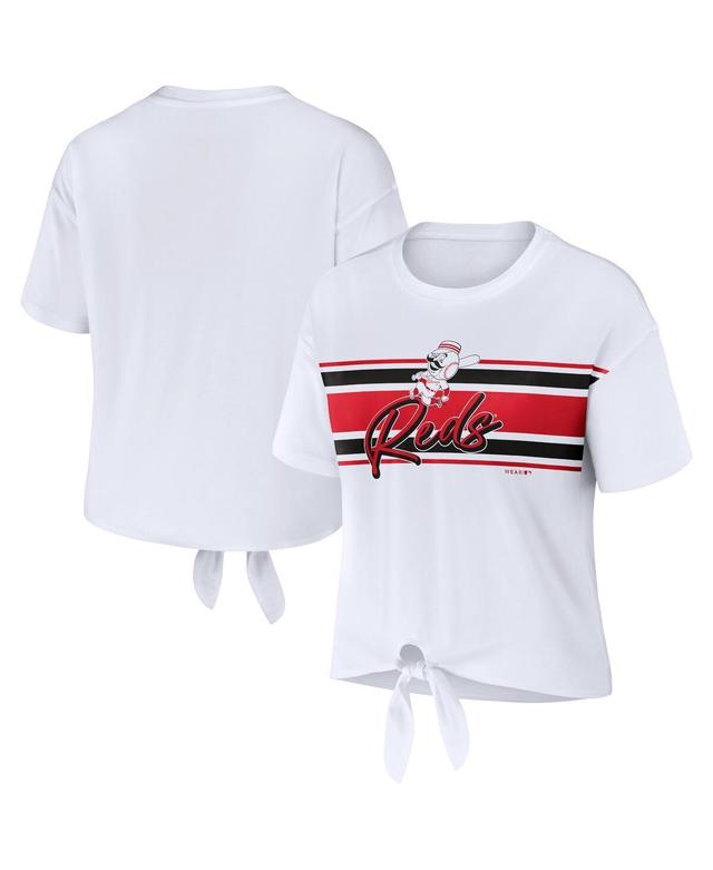 Womens Wear by Erin Andrews White Nebraska Huskers Striped Front Knot Cropped T-shirt Product Image