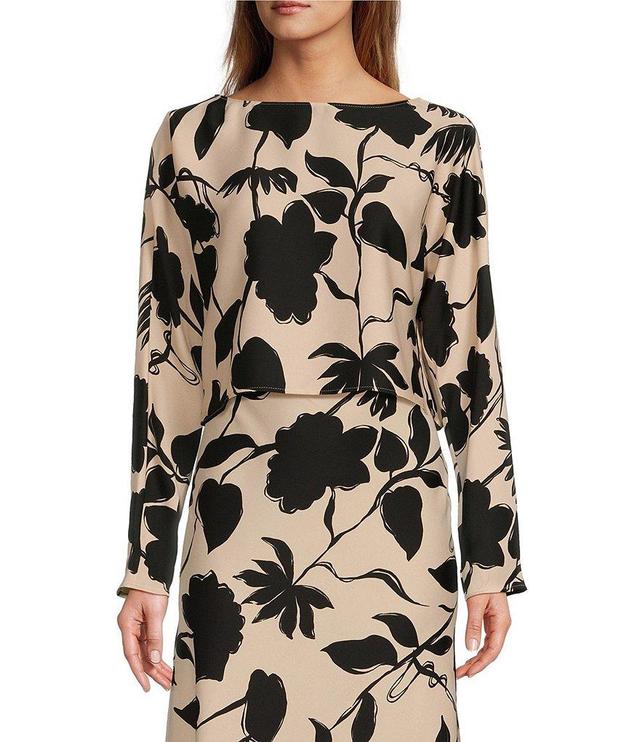 Antonio Melani Blyss Floral Boat Neck Long Sleeve Coordinating Satin Blouse Product Image