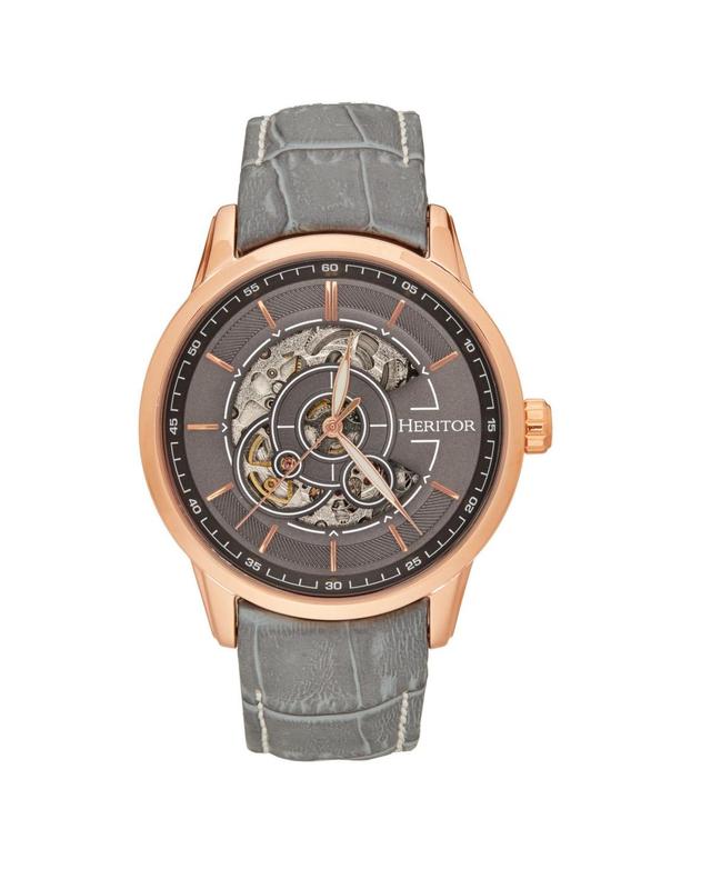 Heritor Automatic Men Davies Leather Watch - Rose Gold/Gray, 44mm - Rose gold/gray Product Image