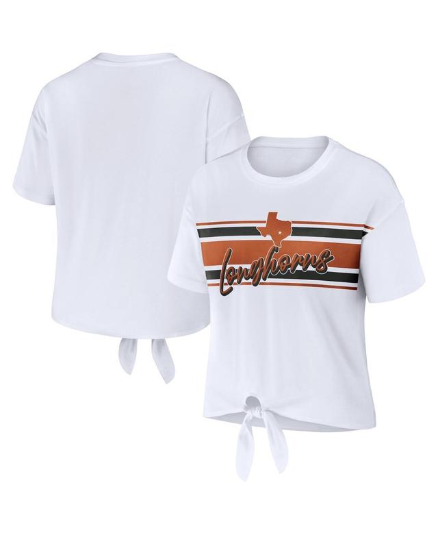 Womens Wear by Erin Andrews White Texas Longhorns Striped Front Knot Cropped T-shirt Product Image