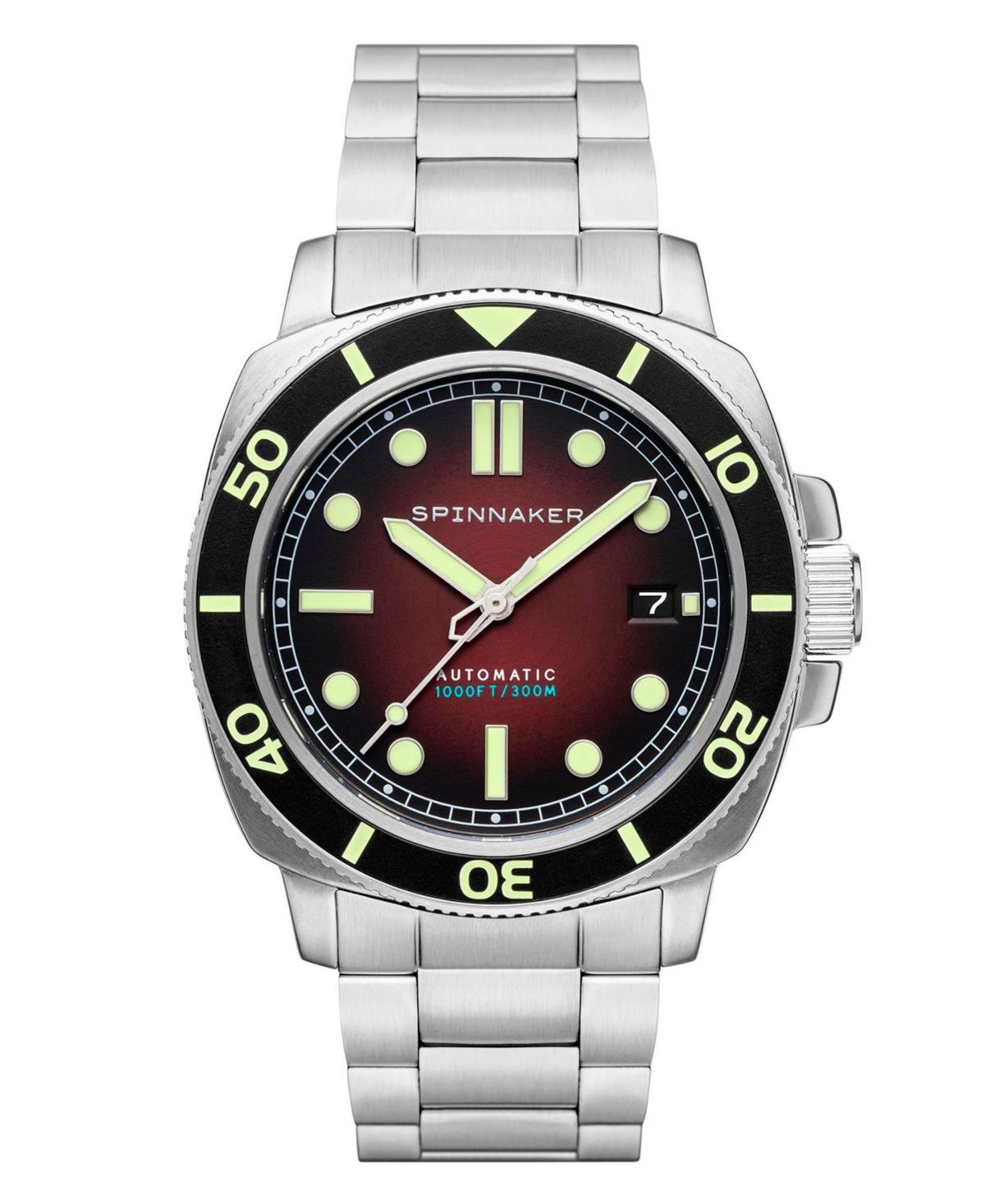 Spinnaker Mens Hull Diver Automatic Ombre Red with Silver-Tone Solid Stainless Steel Bracelet Watch 42mm Product Image