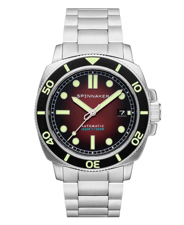 Spinnaker Mens Hull Diver Automatic Ombre Red with Silver-Tone Solid Stainless Steel Bracelet Watch 42mm Product Image