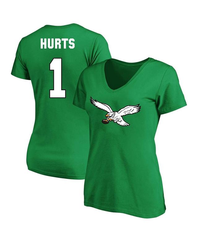 Womens Fanatics Branded Jalen Hurts Kelly Philadelphia Eagles Plus Size Throwback Player Name & Number V-Neck T-Shirt Product Image