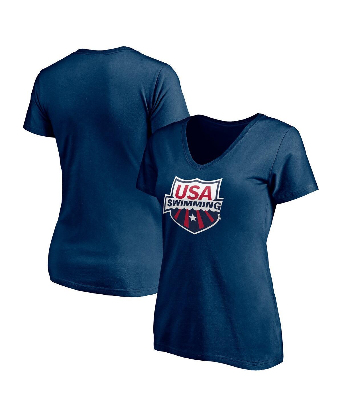 Womens Fanatics Navy Usa Swimming Core Primary Logo V-Neck T-shirt Product Image