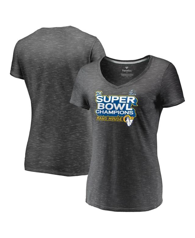 Womens Fanatics Heather Charcoal Los Angeles Rams Super Bowl Lvi Champions Parade V-Neck T-shirt Product Image